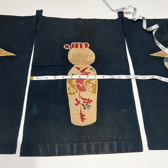 Vintage Noren Japanese Door Curtain Figures Dolls Navy Blue Traditional Textile - Picture 8 of 8